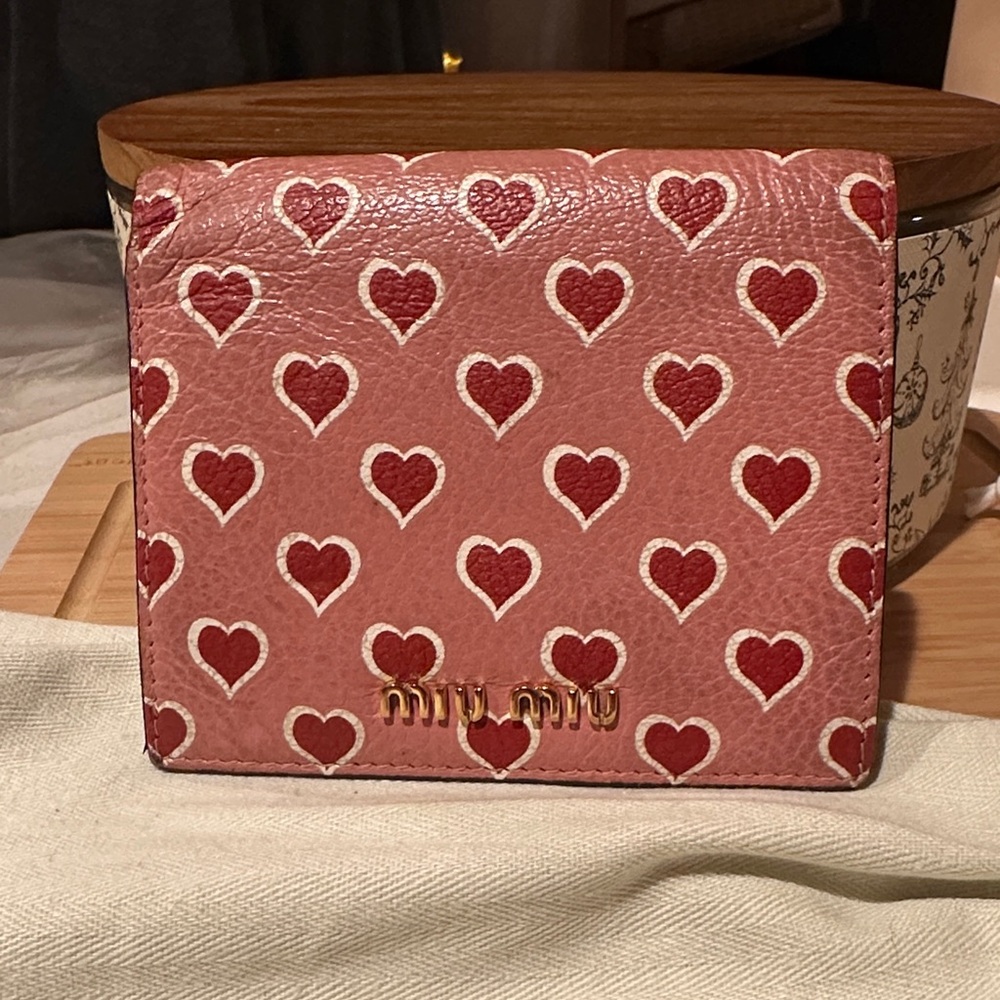 Miu Miu Pink and Red Heart Pattern Wallet